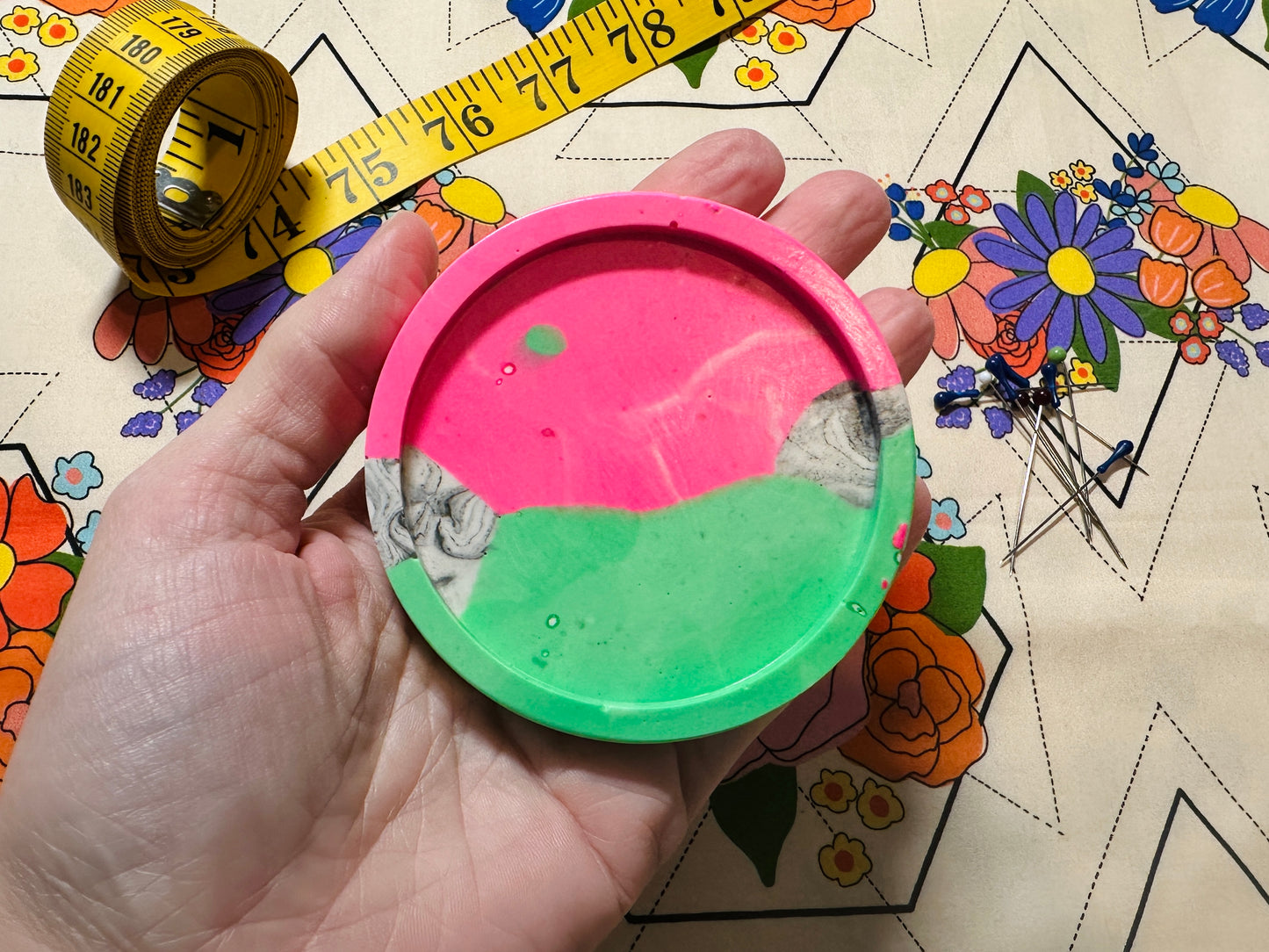 NEON Pink and Green Splash Jesmonite Magnetic Pin Dish