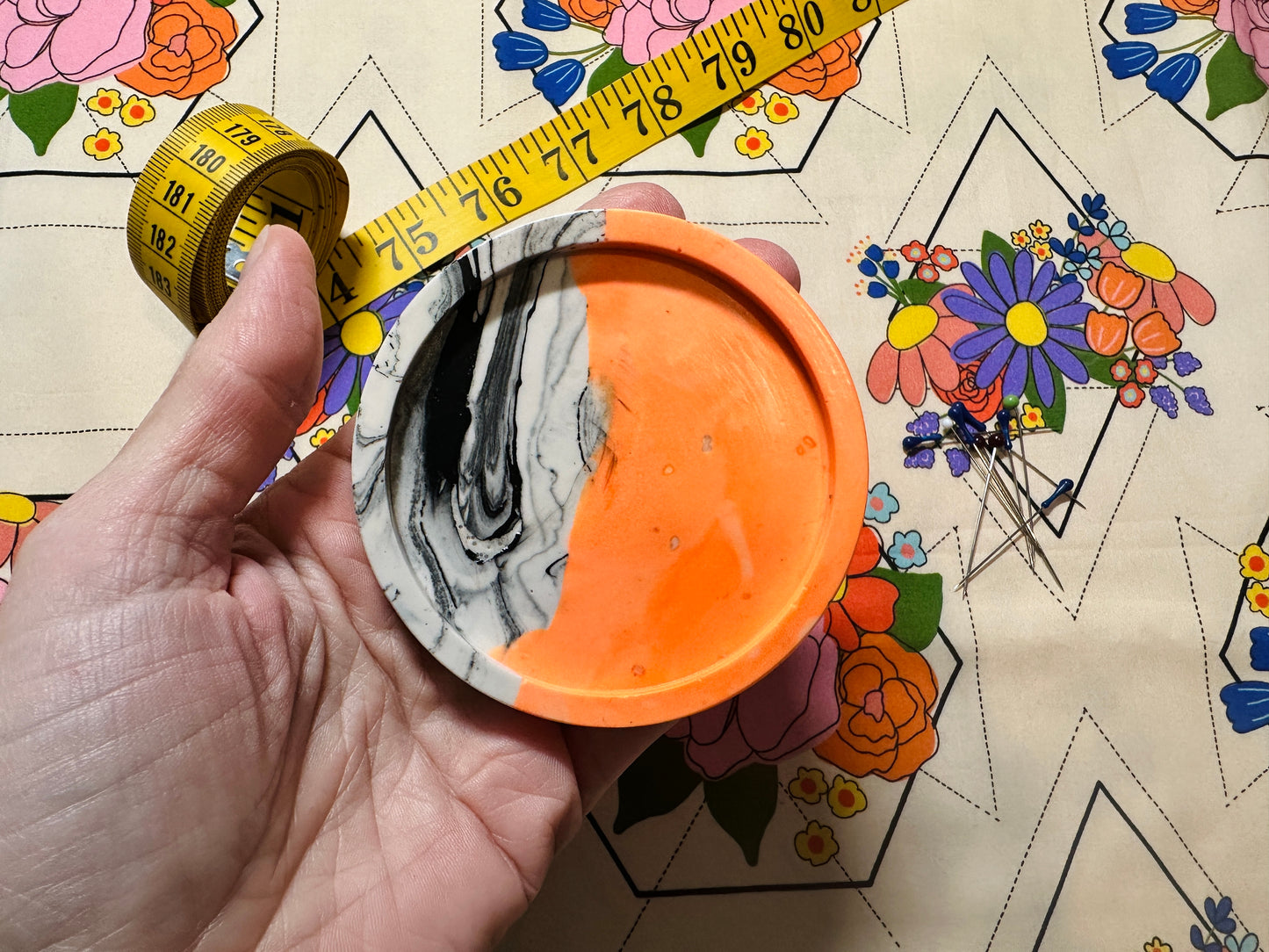 NEON Orange Marble Jesmonite Magnetic Pin Dish