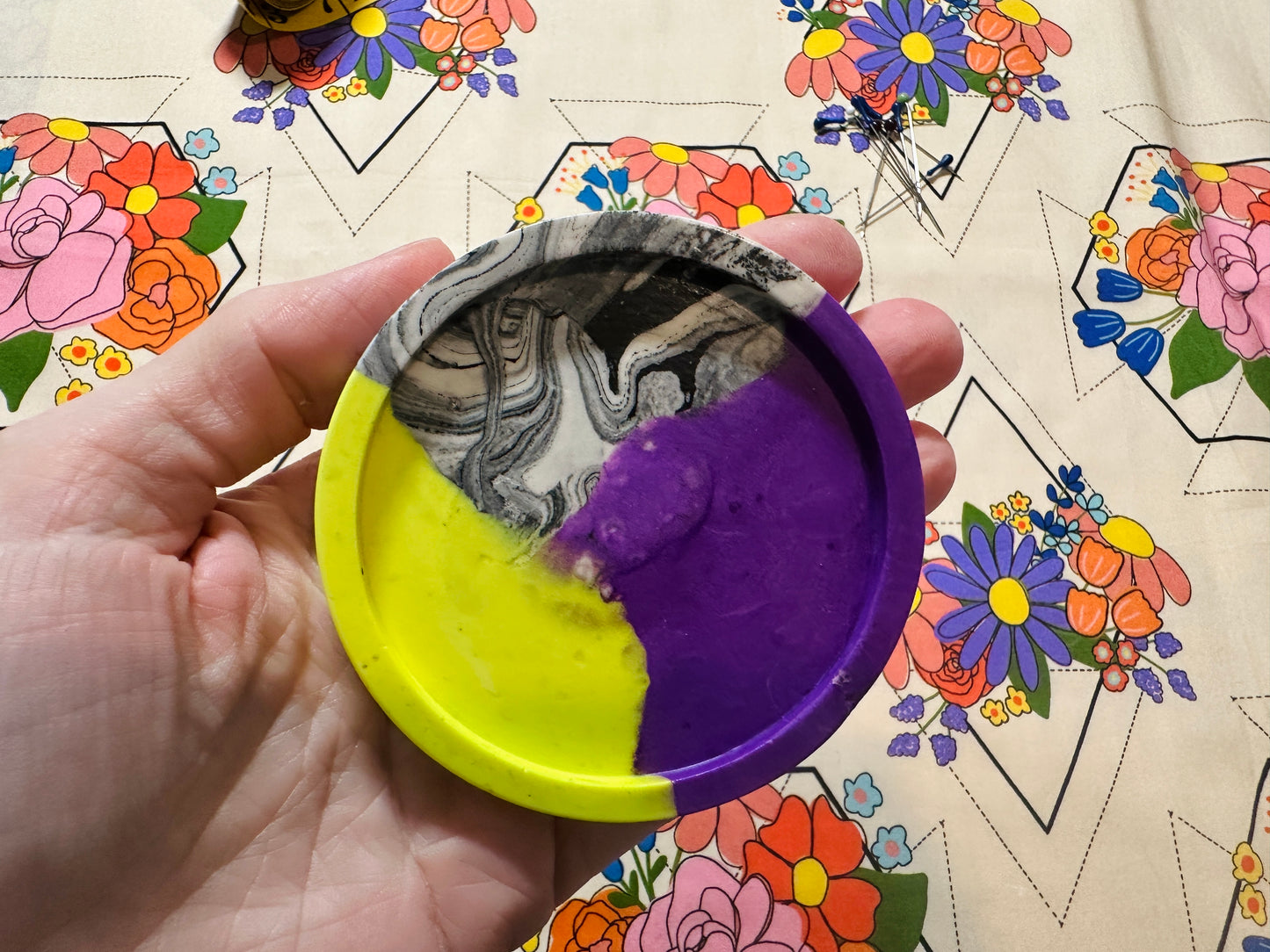 NEON Yellow and Purple Marble Jesmonite Magnetic Pin Dish