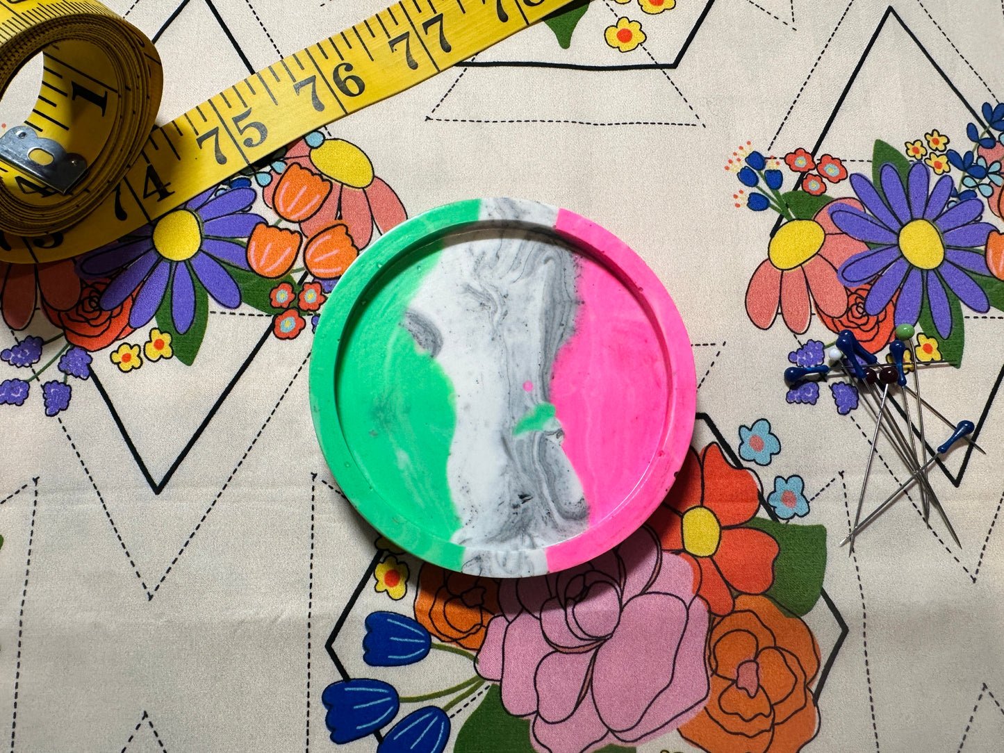 NEON Pink and Green Marble Jesmonite Magnetic Pin Dish