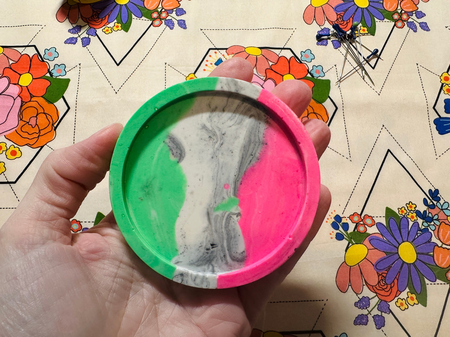 NEON Pink and Green Marble Jesmonite Magnetic Pin Dish