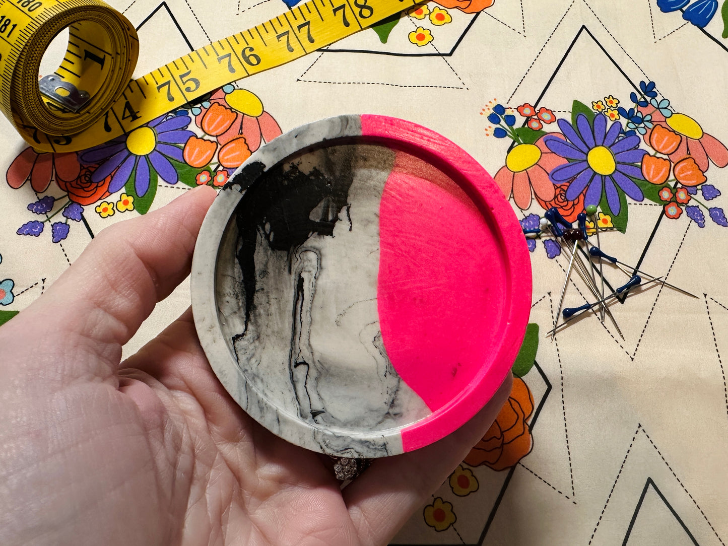 NEON Pink Marble Jesmonite Magnetic Pin Dish