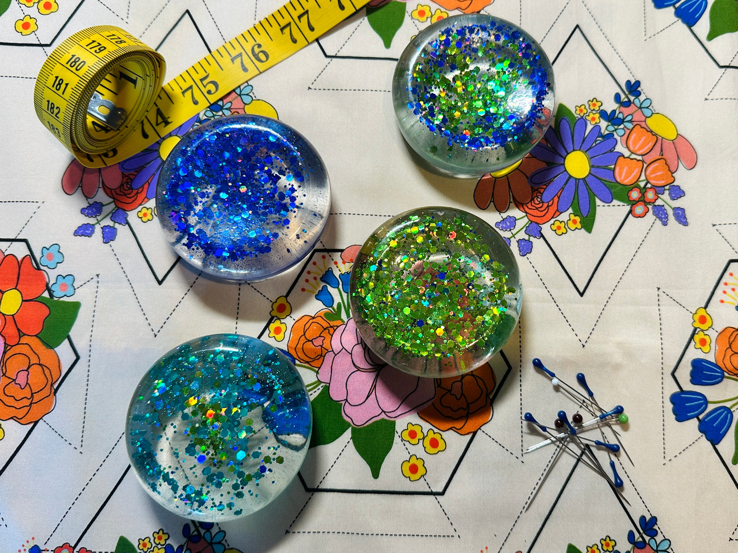 Glitter Blues & Greens - set of 4 resin weights