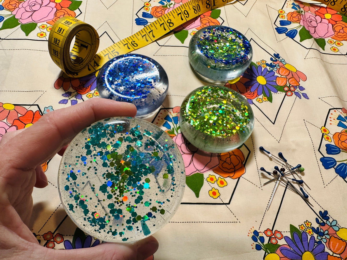 Glitter Blues & Greens - set of 4 resin weights