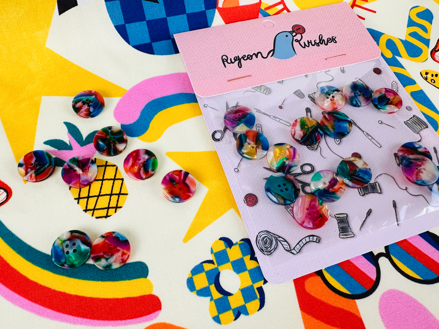 Kaleidoscope Buttons 15mm - Pigeon Wishes