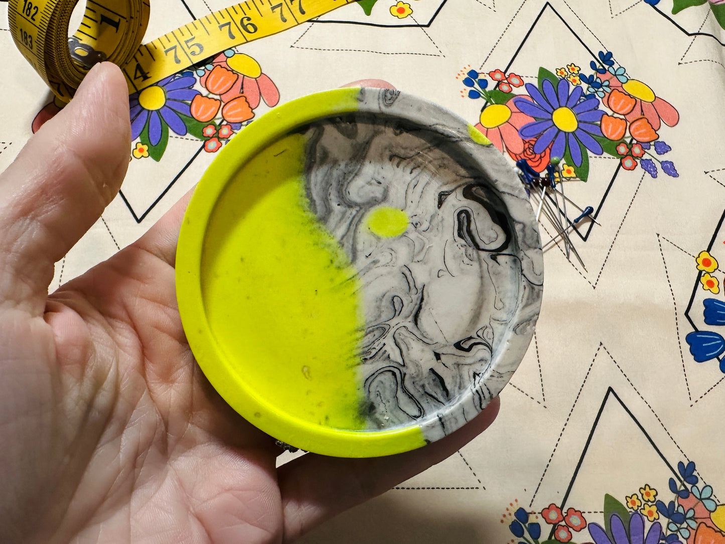 NEON Yellow Marble Jesmonite Magnetic Pin Dish