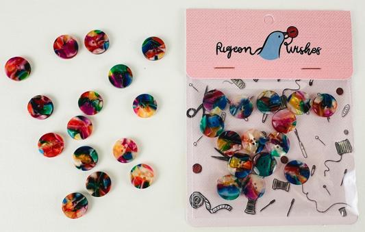 Kaleidoscope Buttons 15mm - Pigeon Wishes